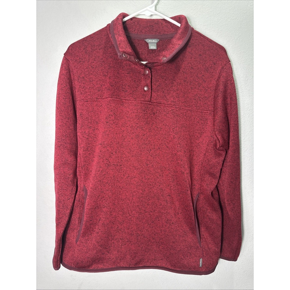 Eddie Bauer Women's Large Pullover Sweater Long Sleeve Front Pocket Snap Closure